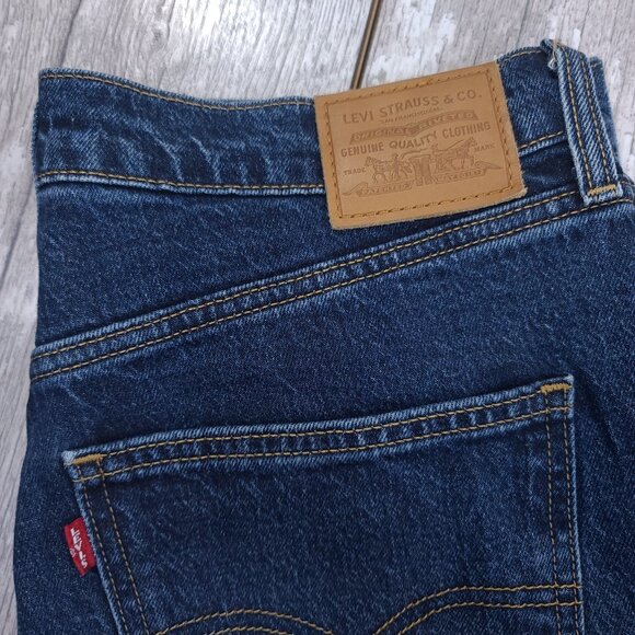 Levis Premium Jeans Womens 32 Big E 70s High Rise Flare Dark Blue Denim Stretch - Picture 4 of 11